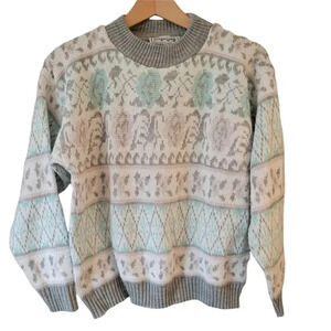 Vintage Grandma Pastel Floral 1990's Cropped Sweater Small